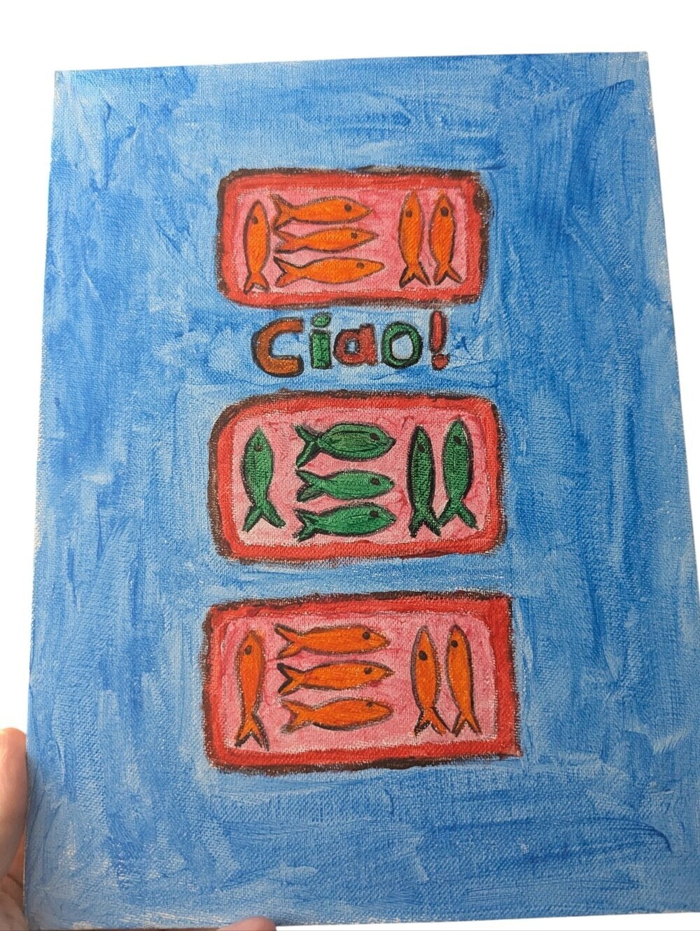 Handmade Blue 'Ciao!' Fish Art Canvas - Decorative Home Art